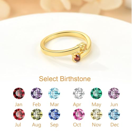 Custom4U Personalized 1-4 Birthstone Rings for Women Promise Rings for Her Sterling Silver Mothers Ring Customized Cubic Zirconia Stones Wedding/Valentine's Day/Mother's Day Jewelry Gift for Mom Wife - color: B-2 Names-Gold