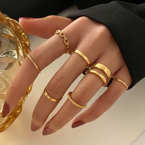 Simple Knuckle Rings Set for Women,Vintage Stackable Joint Finger Midi Rings Dainty Cute Rings Pack Festival Jewelry - color: B-Gold