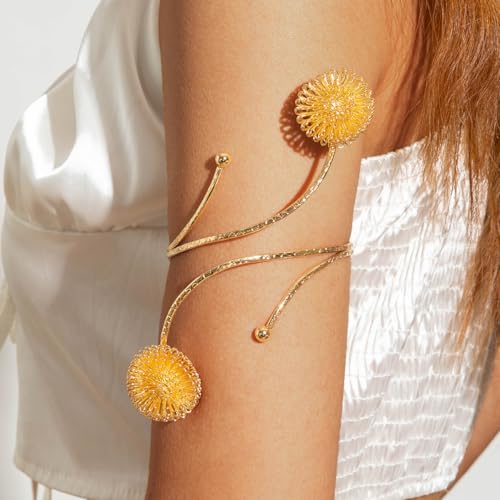 Golden Metal Starfish Seashell Upper Arm Bracelet Flower Charm Bohemia Bracelets for Women Beach Wedding Adjustable Open Cuff Bangle Coil Swirl Armband Party Jewelry - color: Style 06