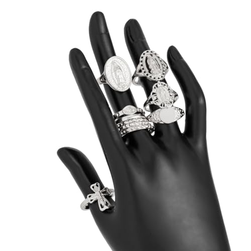 10Pcs Retro Gold Stackable Rings Sets for Women Trendy Vintage Cross Rings Pack Chunky Knuckle Finger Ring Minimalist Statement Jewelry - color: Silver
