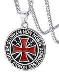 FaithHeart Knights Templar Necklace for Men, Christian Necklace for Men Stainless Steel Pendant Neckalces Christian Gifts with Gift Box - color: 01. Medal-Silver
