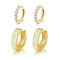 CiNily Huggie Earrings Opal Hinged Hoop Earrings Gold Plated Hypoallergenic Small Hoop Earrings for Women Teen Girls Men Sensitive Ears - color: White-Gold Plated