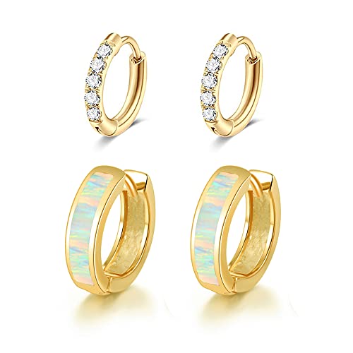 CiNily Huggie Earrings Opal Hinged Hoop Earrings Gold Plated Hypoallergenic Small Hoop Earrings for Women Teen Girls Men Sensitive Ears - color: White-Gold Plated
