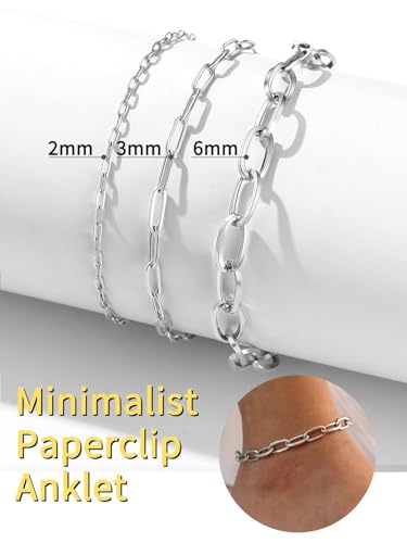 ChainsHouse Ankle Bracelets for Women, Stainless Steel Chain Anklets Waterproof, Women Summer Beach Jewelry Gift, Come with Box - color: 01. 1Pcs-(6mm)-Paperclip-Steel