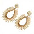 Woven Raffia Rattan Earrings for Women, Boho Flower Hoop & Drop Dangle Earrings Collection, Handmade Summer Beach Vacation Statement Earrings for Party Daily Wear - color: Raffia Fan Teardrop