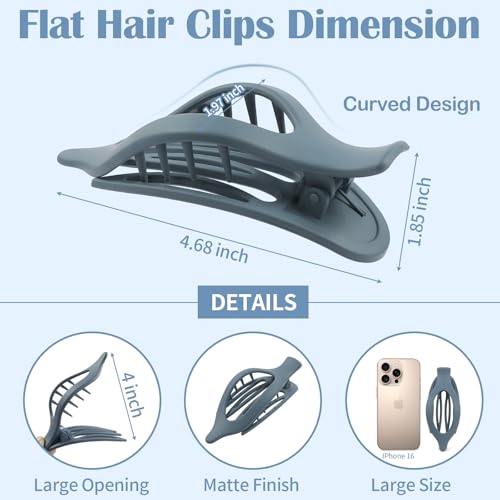 9 Pack Flat Hair Clips for Women, Matte Claw Clips for Thick & Thin Hair (Blue) - color: Blue-Regular