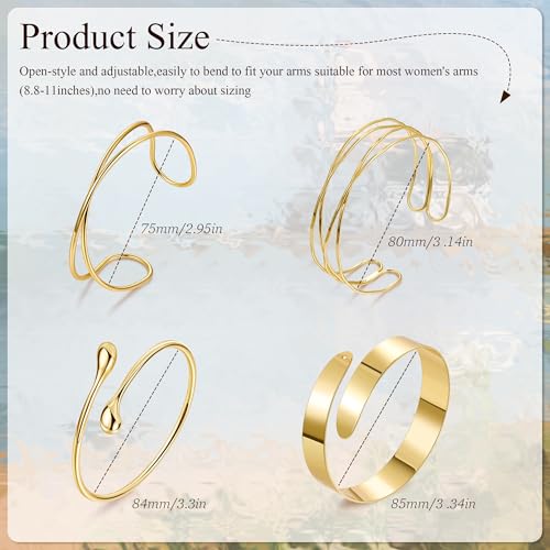 4Pcs Upper Arm Cuff for Women Open Adjustable Arm Bracelets Minimalist Coil Arm Armband Set - style: Gold-Style B