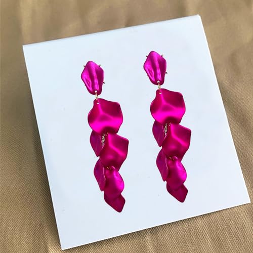Long Acrylic Rose Petal Earrings Dangle Exaggerated Flower Earrings Drop Statement Floral Tassel Earrings for Women - color: Pearlescent Violet