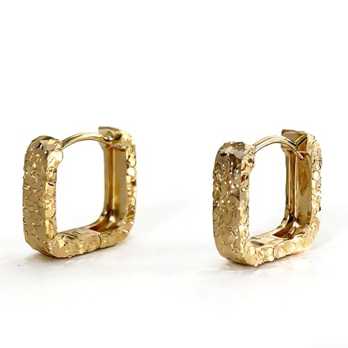 Small Hoop Earrings for Women Glitter Hoops Gold Plated with 925 Sterling Silver Post - style: Gold-square