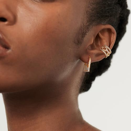 MTMY Gold Ear Cuff Earring for Women 14K Gold Plated Cubic Zirconia Non-Pierced Clip on Cartilage Chunky Ear Cuffs Hypoallergenic Jewelry - style: chain / pair