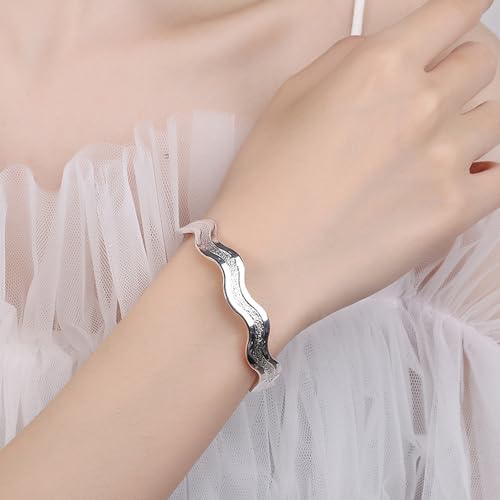 925 Sterling Silver Bracelets Open Adjustable Bangle Bracelet Teardrop Water Drop Cuff Bangles for Women - color: Pattern 10