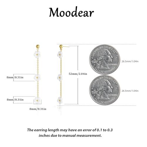 Moodear Dainty Pearl Dangle Earrings for Women - Trendy 14K Gold Plated Pearl Hypoallergenic Drop Earring Wedding Jewelry Gift - style: flower drop earrings