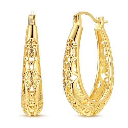 NARMO 925 Sterling Silver Hoop Earrings for Women Hypoallergenic Lightweight Simple Huggie Hoop Earrings Twisted Hoop Earrings Colorful Cubic Zirconia Hoop Earrings Rainbow Hoop Earrings - color: Gold Vintage Vine