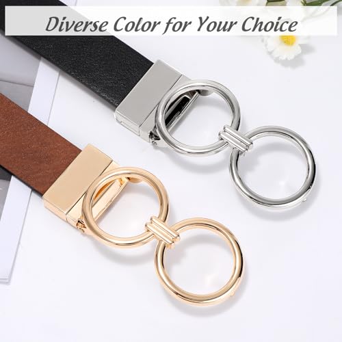 JASGOOD Women Leather Belt,Reversible Belt,Leather Waist Belt for Jeans Dress with Gold Double O Ring Rotate Buckle - color: D-black+brwon(shinny Gold Buckle), size: Length 49":Fit Size 44"-48"