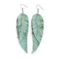 Black shiny Leather Feather Earrings for Women, Lightweight Minimal Boho Dangle Earrings, Small Simple Everyday Jewelry - color: light green