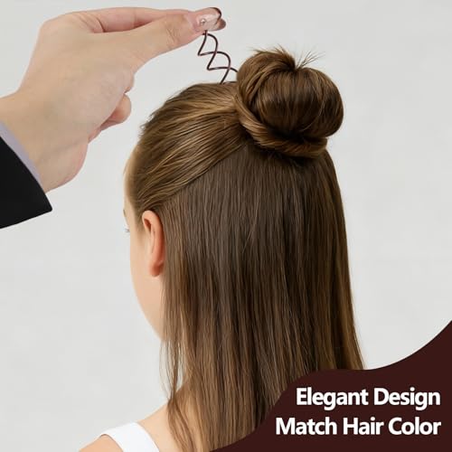 Teenitor 20Pcs Spiral Hair Pins, Spiral Bobby Pins, Twist Hair Pins for Buns, Spin Pins Hair Bun Maker for Women Girls with 10 Hair Ties, Brown - color: Brown