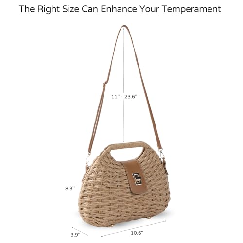 Richeart Clutch Purses for Women - Summer Beach Crossbody Bag with Adjustable Strap - Boho Shoulder Handwoven Straw Purse - color: Khaki