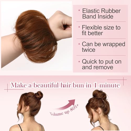 Messy Bun Hair Piece Human Hair Chignons Scrunchie Tousled Fluffy Bun Scrunchie Wig Stretchy Band Messy Buns Hair Clip Fake Messy Hair Buns Hair Pieces for Women Light Auburn - color: Light Auburn