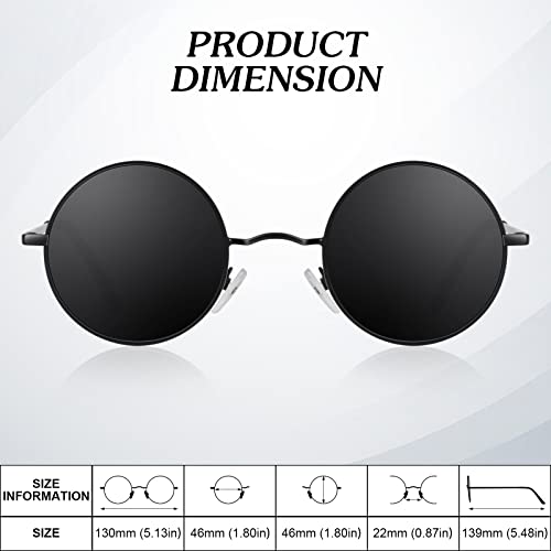 Round Polarized Sunglasses Men Women,Retro Metal Hippie Shades with 100% UV Protection - color: B4- Black Frame Black Lens + Black Frame Red Lens