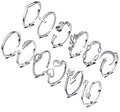 KOHOTA 12PCS Adjustable Knuckle Rings for Women 14K Gold Plated Silver Simple Stacking Rings Pack Open Knot Star Moon Butterfly Dainty Thumb Ring Set for Women - color: 1-Silver color