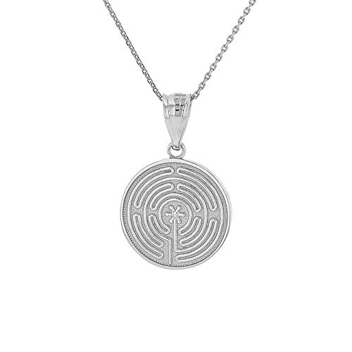 Dainty 925 Sterling Silver Chartres Meditation Labyrinth Disc Pendant Necklace