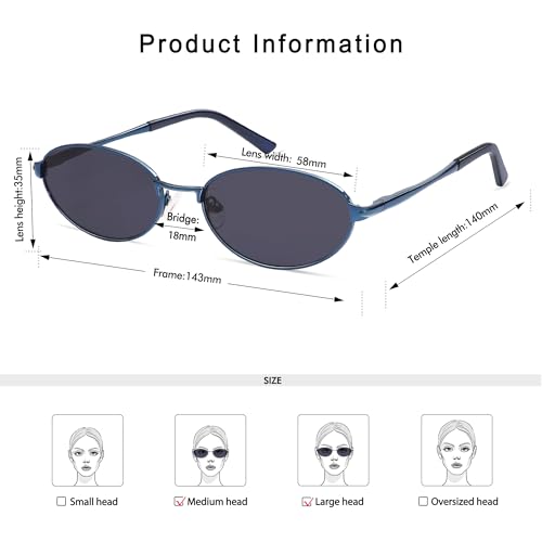Appassal Retro Oval Sunglasses for Women Mens with Spring Hinge Sunnies AP3696 - color: C7 Blue / Dark Blue