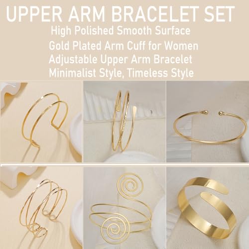 COLOYAN 6PCS Gold Arm Cuff Upper Arm Cuff Bracelets for Women Open Upper Arm Cuff Bangle Adjustable Armband Set Jewelry - color: B