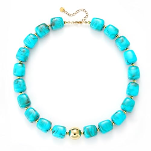 Chunky Beaded Necklace For Women Colorful Boho Beach Rainbow Statement Resin Necklace For Women Jewelry - color: Green