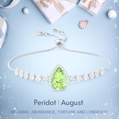 Linawe Crystal Imitation Diamond Rhinestone Charm Bracelets for Women, Gold/Silver/Rose Gold Adjustable Chain Bracelet, Teardrop Birthstone Cubic Zirconia Prom Costume Wedding Jewelry - color: Silver,August