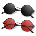 Round Polarized Sunglasses Men Women,Retro Metal Hippie Shades with 100% UV Protection - color: B4- Black Frame Black Lens + Black Frame Red Lens