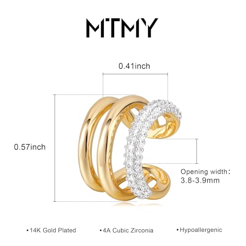 MTMY Gold Ear Cuff Earring for Women 14K Gold Plated Cubic Zirconia Non-Pierced Clip on Cartilage Chunky Ear Cuffs Hypoallergenic Jewelry - style: cz triple