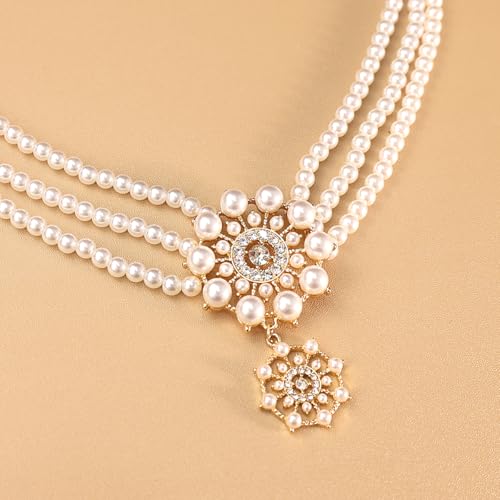 Bethynas Boho Layered Pearl Rhinestones Choker Necklace Vintage Chunky Pearl Crystal Pendant Short Necklace Chain Bridal Prom 1920s Costume Party Jewelry for Women - color: Pearl 4