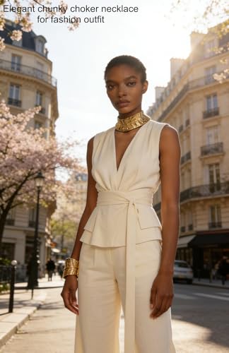 Gold Necklaces for Women Chunky Gold Silver Choker Necklace Statement Egyptian Jewelry for Women Men Gold Costume Jewelry Sets Accessories Gift - color: chunky gold leaf choke