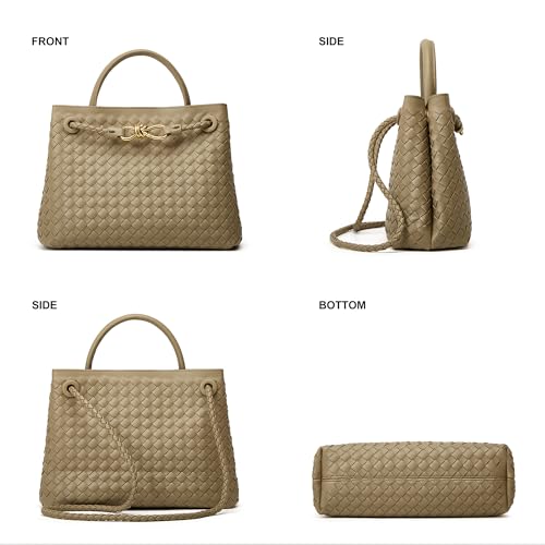 Woven Tote Bag Womens Purse: Vegan Leather Shoulder Handbags - Fashion Summer Beach Tote Bags - Large Travel Totes - color: A3 Medium Green
