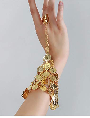 Seawhisper Belly Dance Golden/Silver Coins Necklace and Earrings Bracelets - color: Golden(2pcs: a pair bracelets)