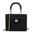 Handwoven Rattan Bag for Women Wicker Crossbody Shoulder Bag Straw Beach Tote Bag Top Handle Satchel Handbag with Chain Strap - color: Black