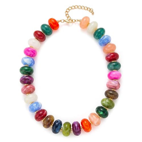 Chunky Beaded Starfish Shell Necklace for Women Colorful Boho Summer Chain Choker Beach Necklace with Acrylic Beads Trendy Chunky Jewelry Gifts - color: XL008A