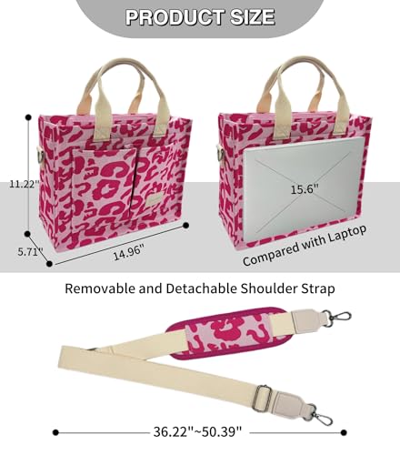 Large Canvas Tote Bag for Women Work Tote Bags with Pockets Laptop Crossbody Purses Everyday Bag Handbags for Travel - color: New Upgrade Plus Leopard Pink