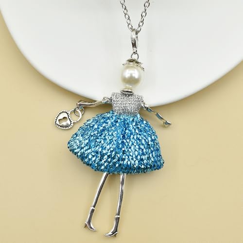 Crystal Paris Doll Necklace for Women, Handmade Cute Dress Long Chain Pendant Necklace Prom Costume Jewelry - style: 23