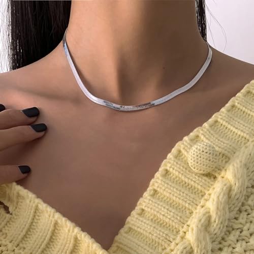 NECOCY 14K Gold Plated Necklaces for Women, Dainty Gold Herringbone Choker Necklace Thin Layered Snake Chain Jewelry for Gifts - color: SL-5MM 16" Herringbone Necklace
