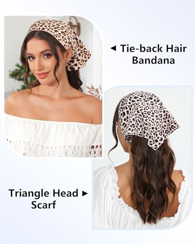 AWAYTR 3Pcs Hair Bandanas Head Kerchief for Women Girls Tie-Back Boho Hair Scarf Headband Bandana Triangle Head Scarf - color: Beige Leopard + Yellow Leopard + Brown