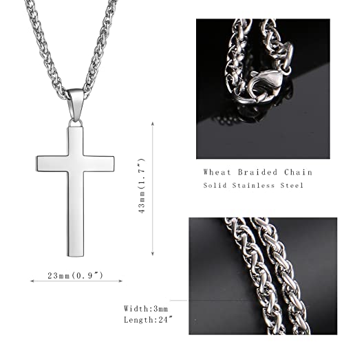 P. BLAKE Cross Necklace for Men Boys- Stainless Steel Cross Pendant with 16-24 Inches Chain Christian Religious Jewelry Gifts - size: 22 inches, style: Silver Pendant 1.7*0.9