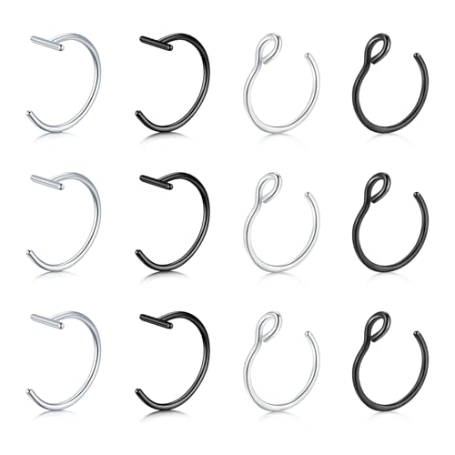 Briana Williams Fake Lip Piercing Fake Lip Ring Fake Nose Ring Fake Nose Piercing Faux Lip Rings Fake Snake Bite Piercing Clip on Non Piercing Double Cartilage Helix Earrings Ear Cuff for Women Men - color: A -12pcs