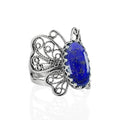 Filigranist Sterling Silver Filigree Art Butterfly Women Cocktail Ring with Gemstones - color: Lapis Lazuli