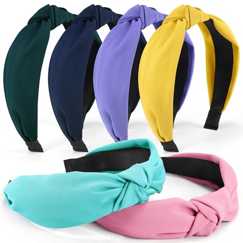 DiyJibb Headbands for Women Girls - 6PCS Stylish Top Knotted Headbands - Knotted Headband for Women - Head Bands Wide Hairband Hair Accessories - color: Peacock green, dark khaki, pink, yellow, dark green, blue