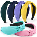 DiyJibb Headbands for Women Girls - 6PCS Stylish Top Knotted Headbands - Knotted Headband for Women - Head Bands Wide Hairband Hair Accessories - color: Peacock green, dark khaki, pink, yellow, dark green, blue