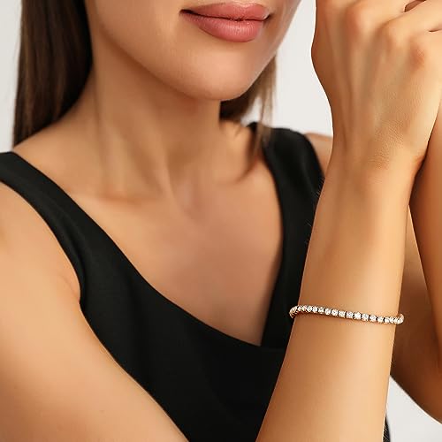 Zealmer Sparkle Multicolor Rhinestone Stackable Stretch Bracelets for Women - color: 1 Row Gold Bracelet
