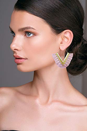 Tassel Hoop Earring Statement Thread Dangle Earrings Stylish Long Fringe Drop Earrings Lightweight Long Swingy French Hook Earrings for Women - color: A Purple