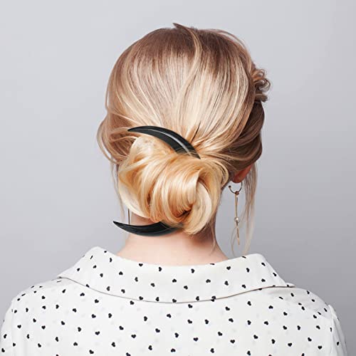 2 Pcs Hand Carved Crescent Moon Hair Fork for Women Moon Hair Stick Wooden Moon Hair Clip Crescent Moon Hairpin Wood Moon Hair Accessories Hair Styling Pins Moon Barrettes, 2 Sizes (Black) - color: Black