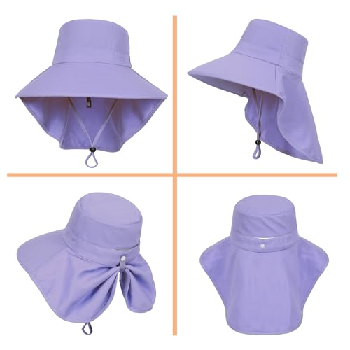 LA CARRIE Women Sun Hats Breathable Wide Brim UV Protection UPF 50+ with Neck Flap Hat for Summer Beach - color: Purple